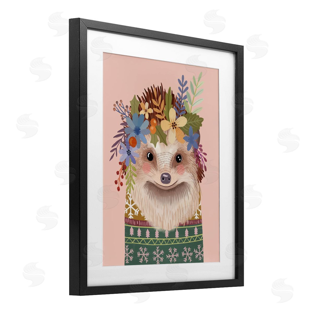 Mia Charro Folk Hedgehog with Florals Canvas Wall Art Print