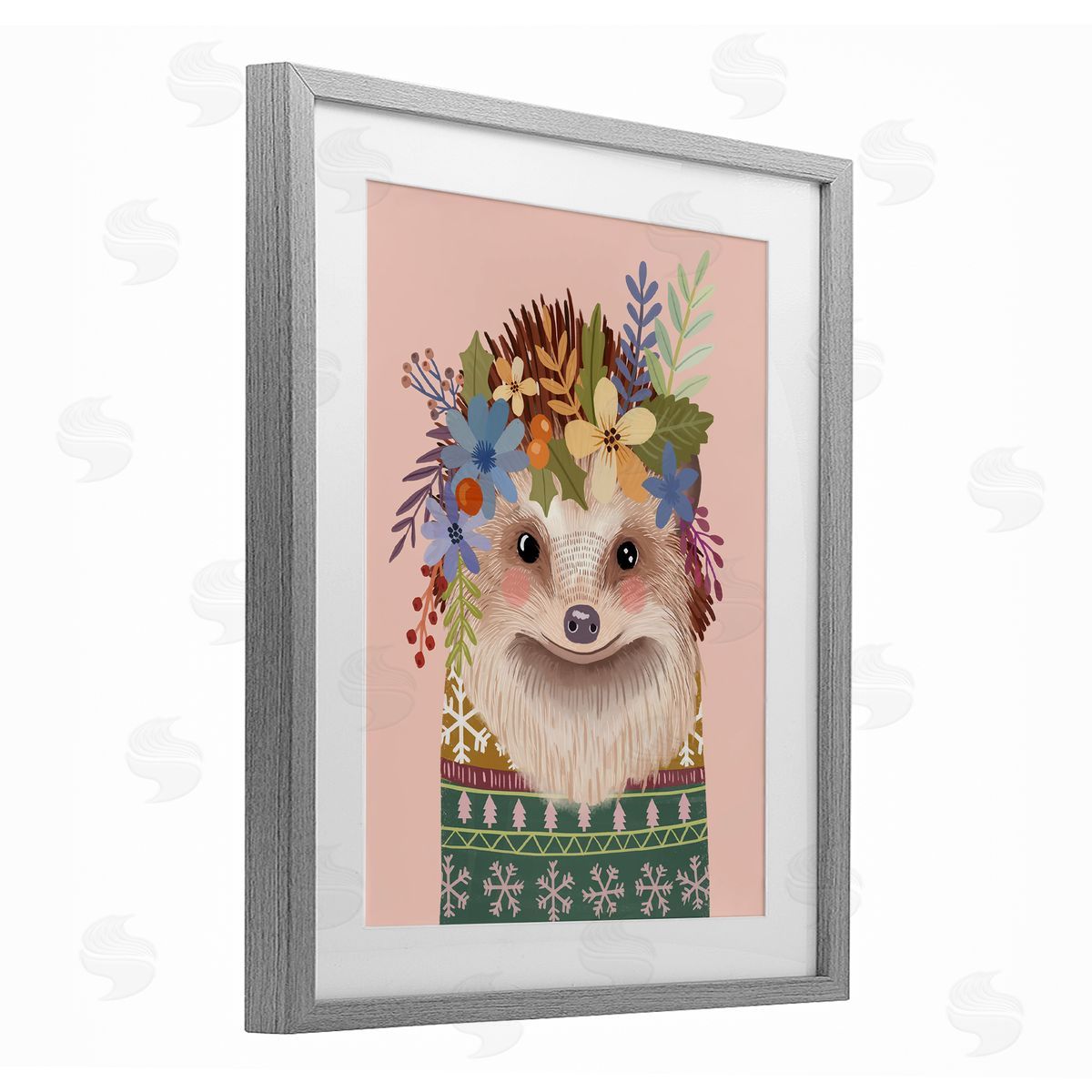 Mia Charro Folk Hedgehog with Florals Canvas Wall Art Print