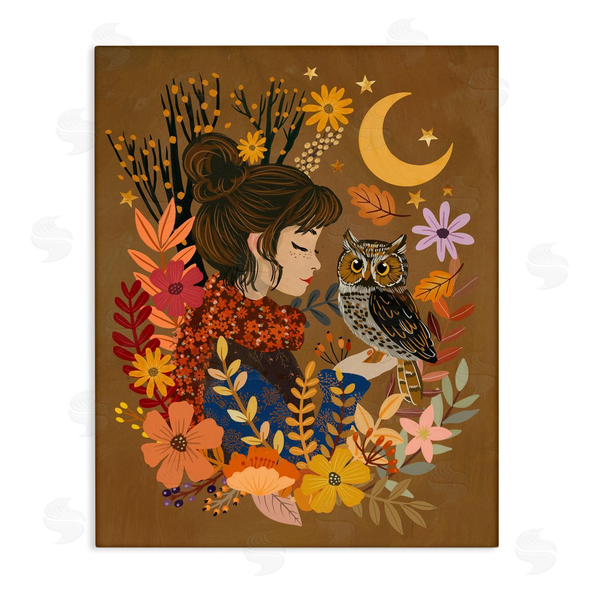 Mia Charro Autumn Owl & Girl Canvas Wall Art Print