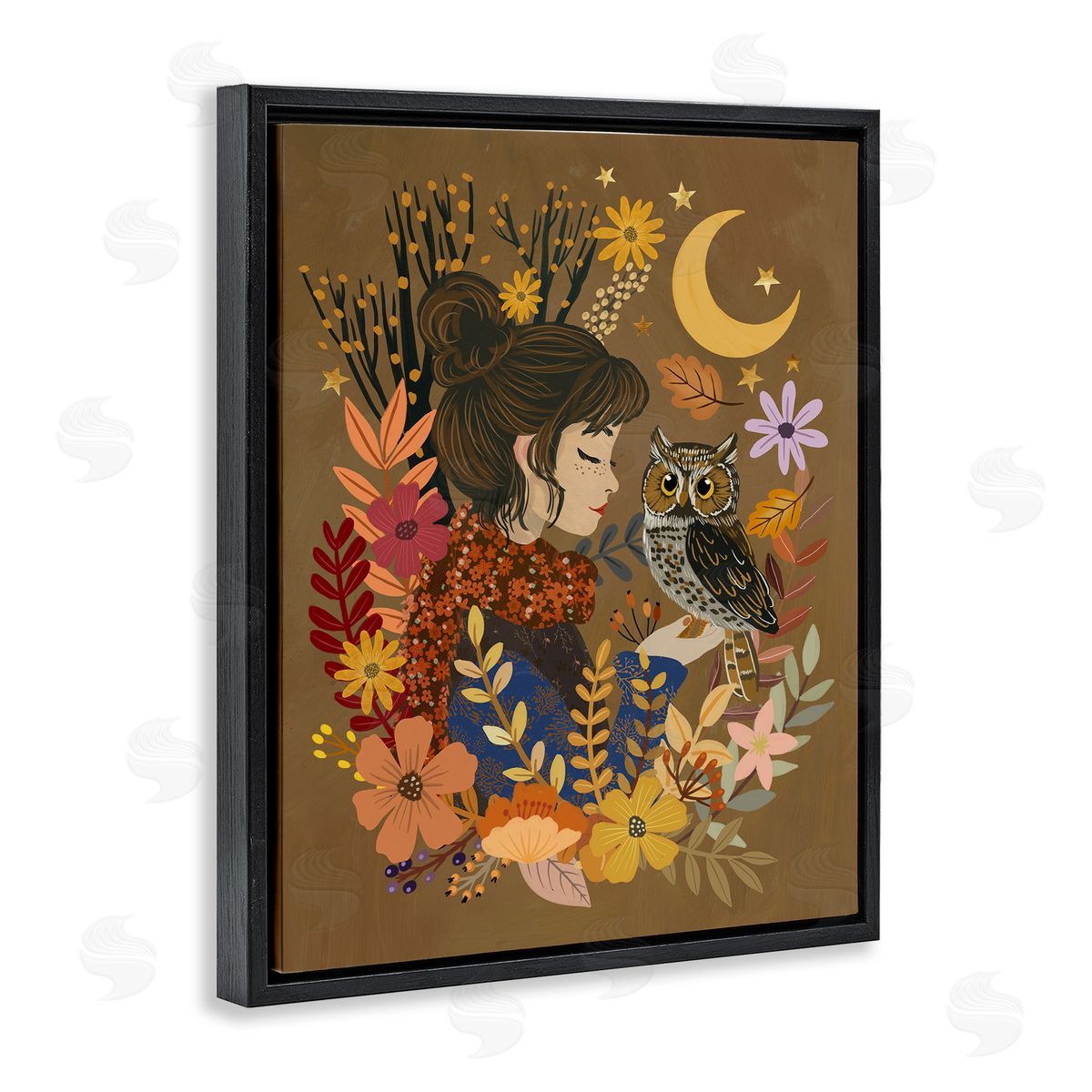 Mia Charro Autumn Owl & Girl Canvas Wall Art Print