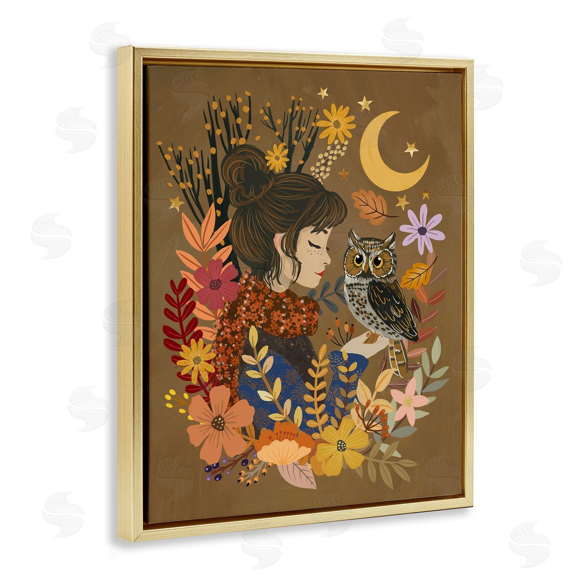 Mia Charro Autumn Owl & Girl Canvas Wall Art Print