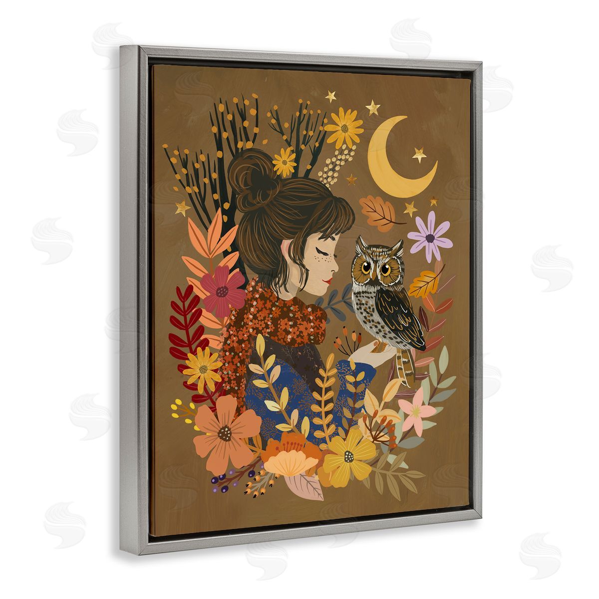 Mia Charro Autumn Owl & Girl Canvas Wall Art Print
