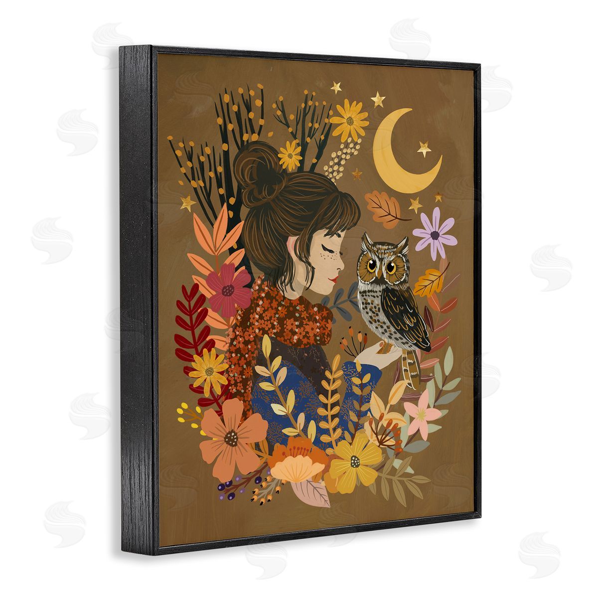 Mia Charro Autumn Owl & Girl Canvas Wall Art Print