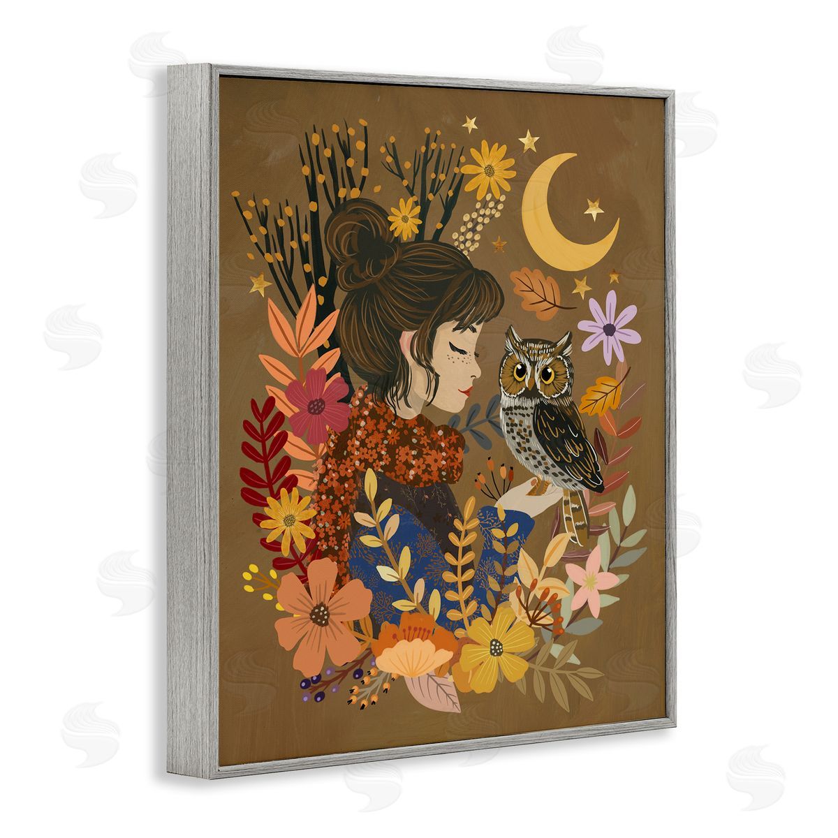 Mia Charro Autumn Owl & Girl Canvas Wall Art Print