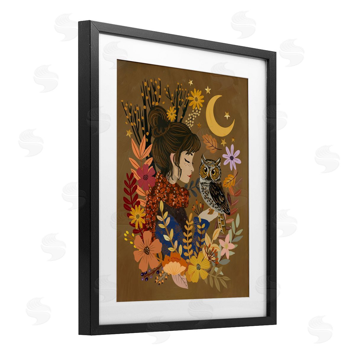 Mia Charro Autumn Owl & Girl Canvas Wall Art Print