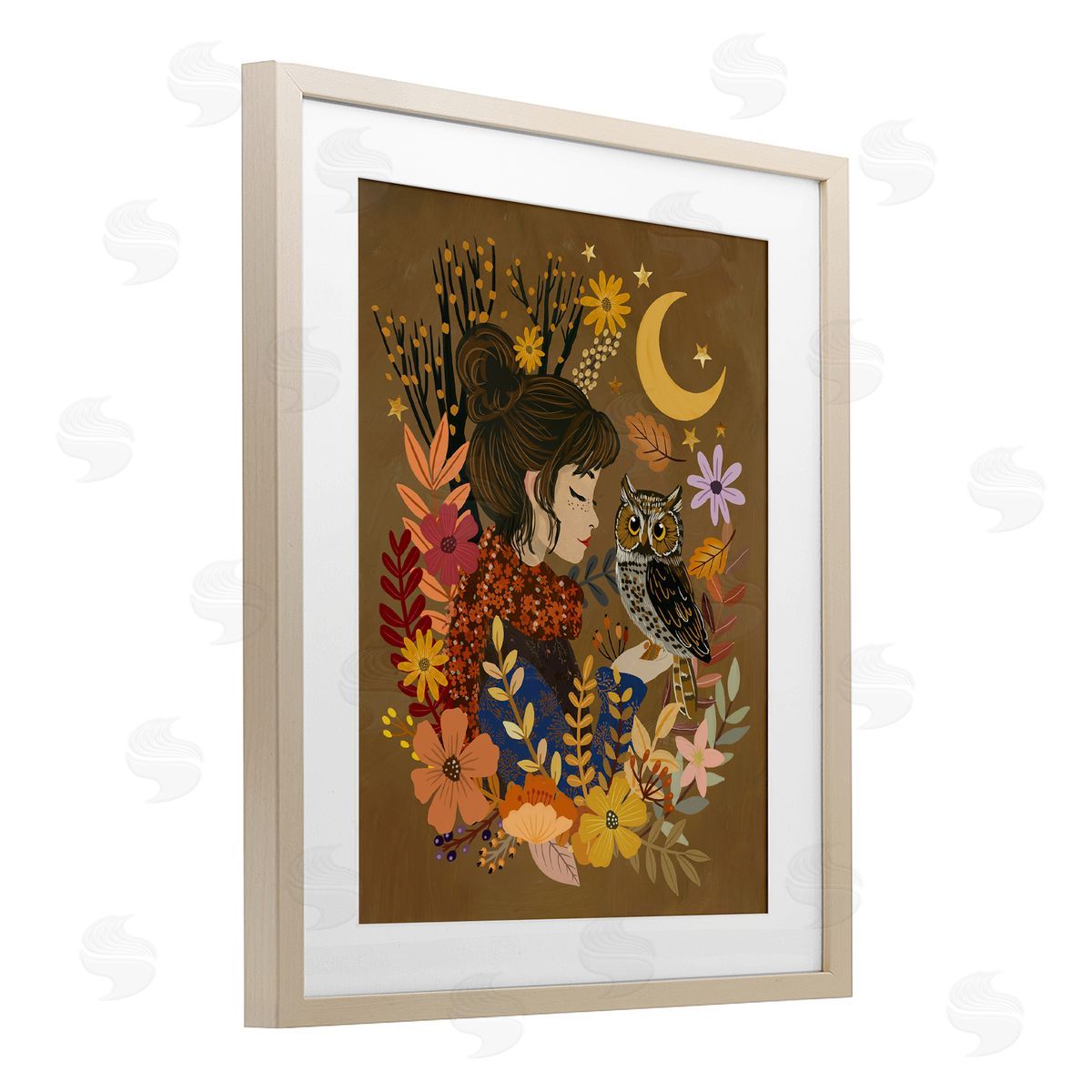 Mia Charro Autumn Owl & Girl Canvas Wall Art Print