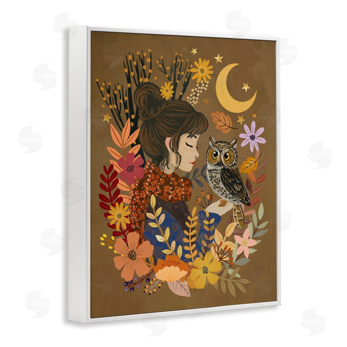Mia Charro Autumn Owl & Girl Canvas Wall Art Print