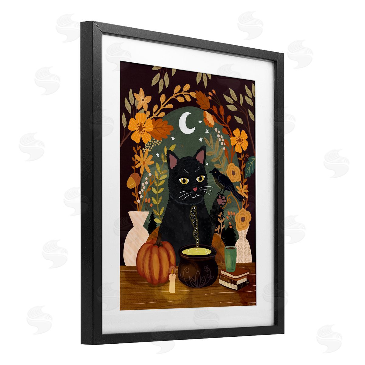 Mia Charro Autumnal Cat & Cauldron Canvas Wall Art Print