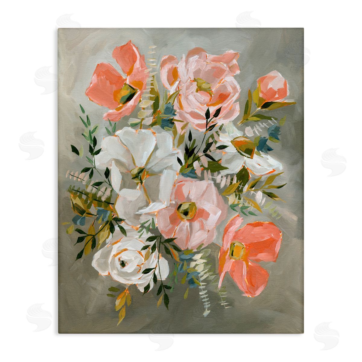 Annie Quigley Peachy Flowers on Grey Canvas Wall Art Print
