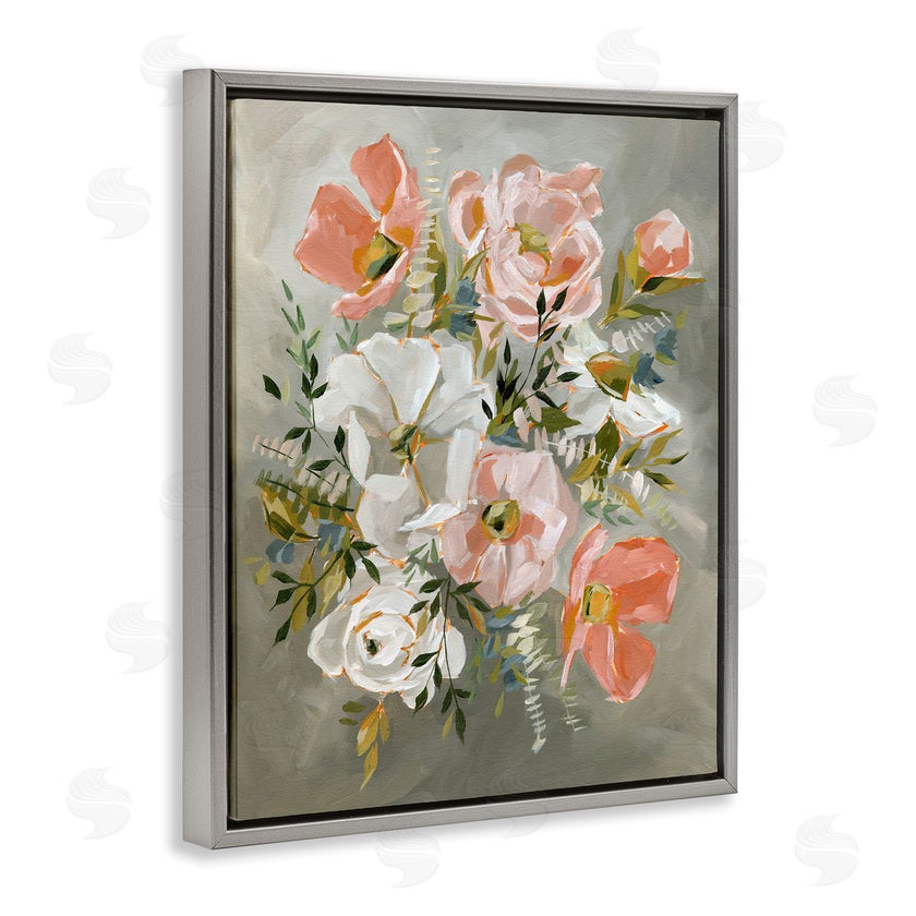 Annie Quigley | Peachy Flowers on Grey