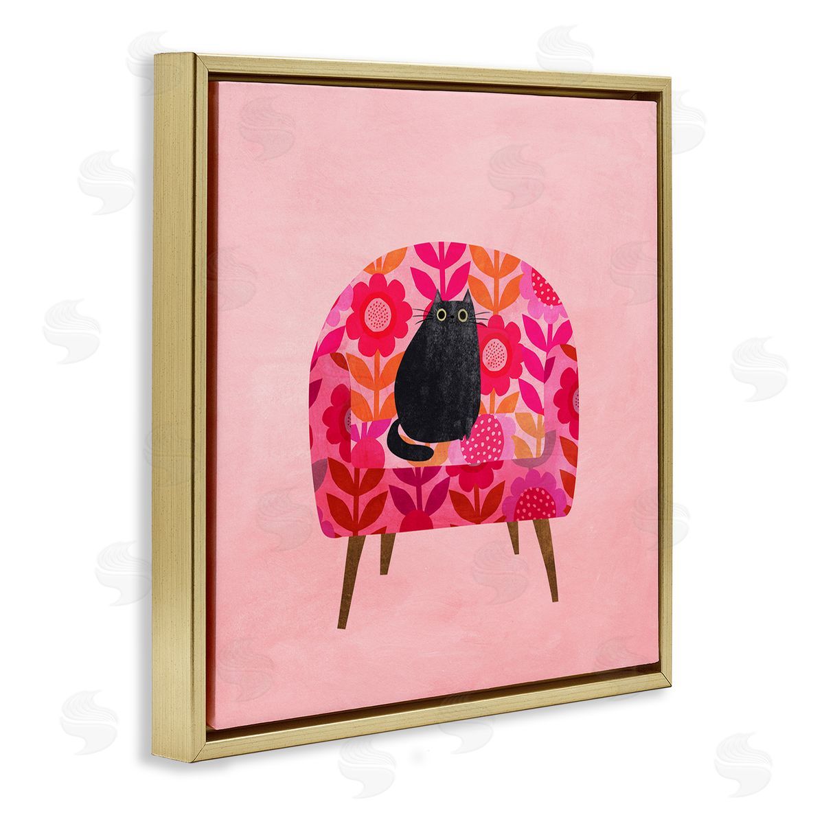 Planet Cat by Angie Rozelaar Cat on Retro Floral Chair Canvas Wall Art Print