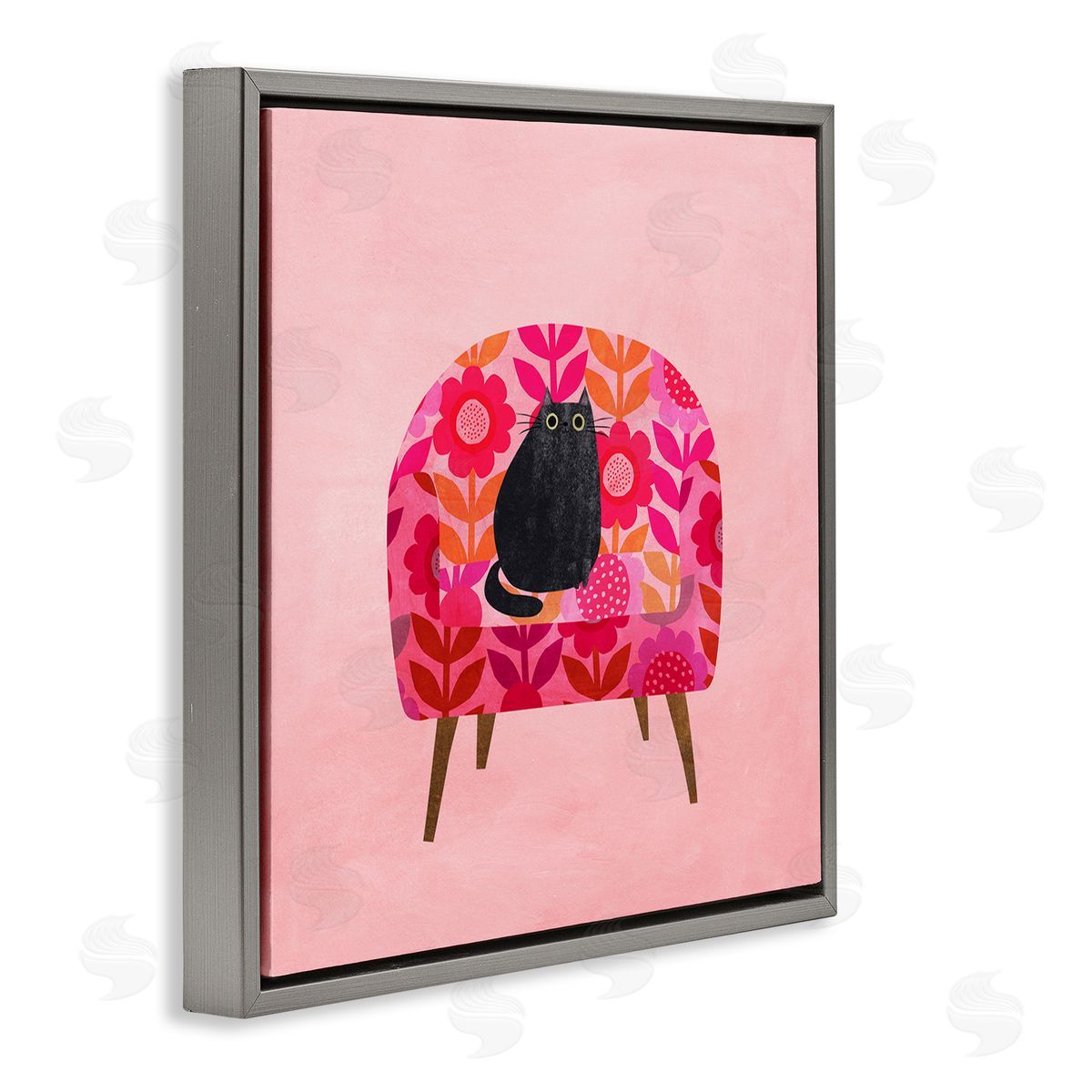 Planet Cat by Angie Rozelaar Cat on Retro Floral Chair Canvas Wall Art Print