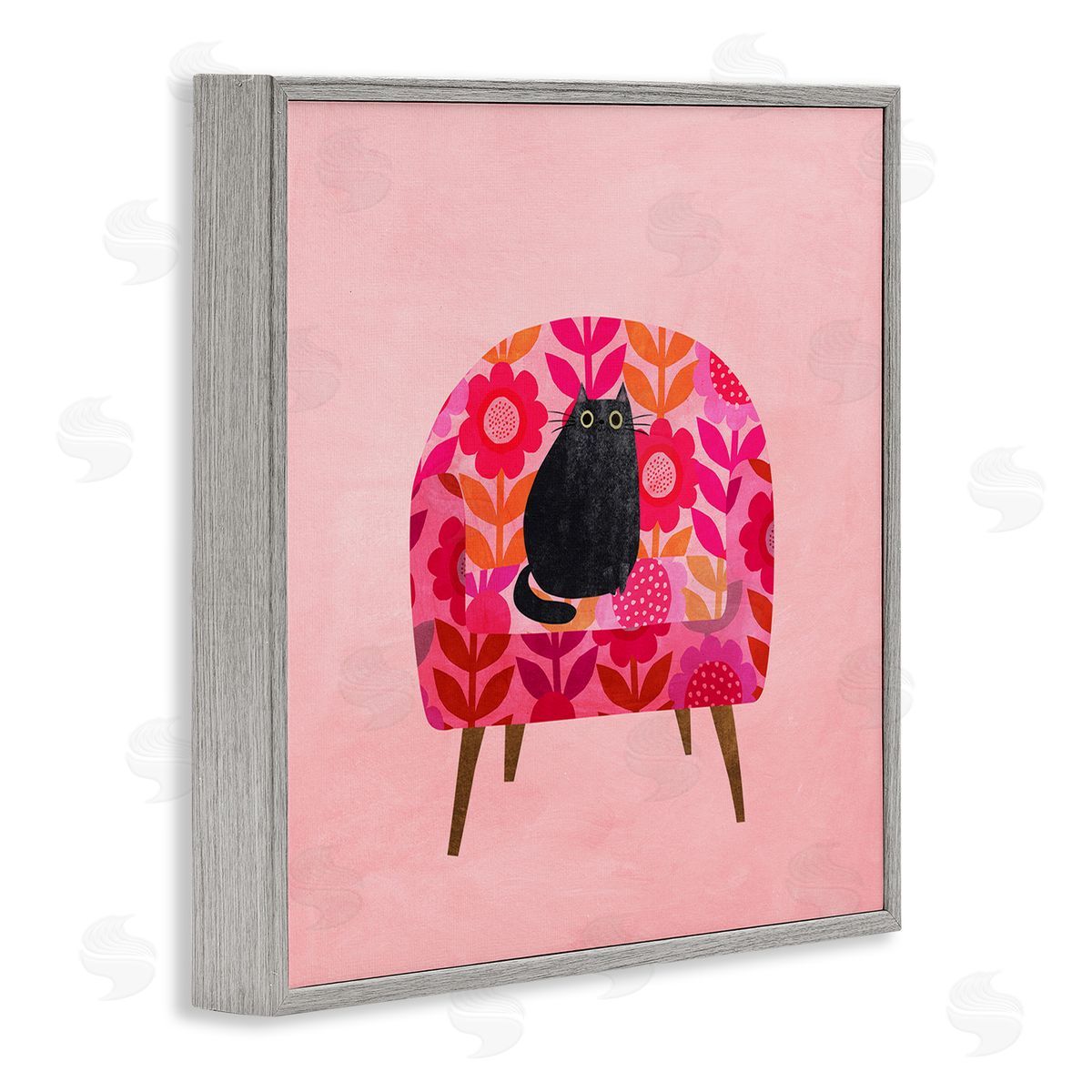 Planet Cat by Angie Rozelaar Cat on Retro Floral Chair Canvas Wall Art Print
