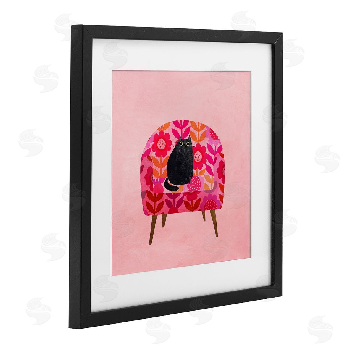 Planet Cat by Angie Rozelaar Cat on Retro Floral Chair Canvas Wall Art Print