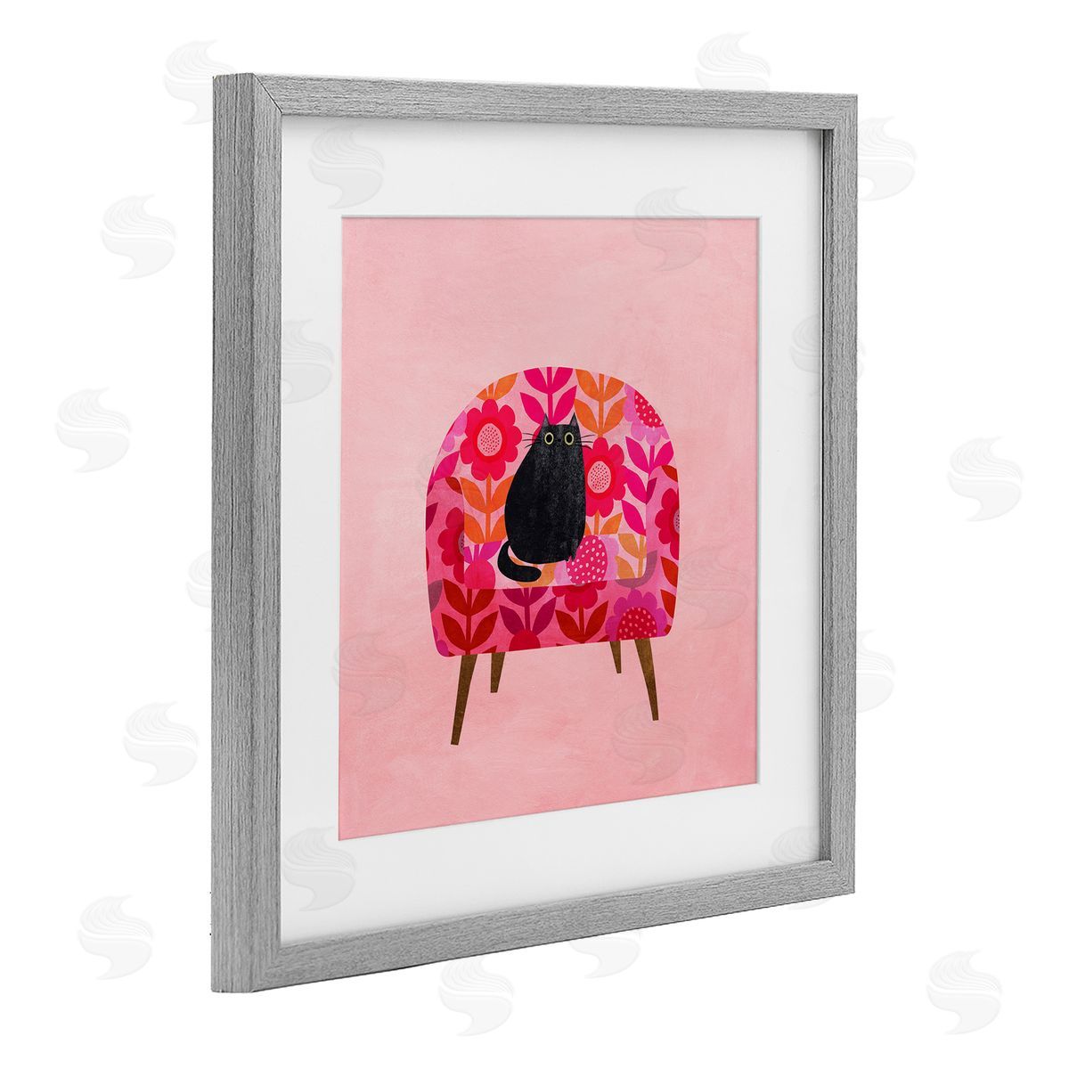 Planet Cat by Angie Rozelaar Cat on Retro Floral Chair Canvas Wall Art Print