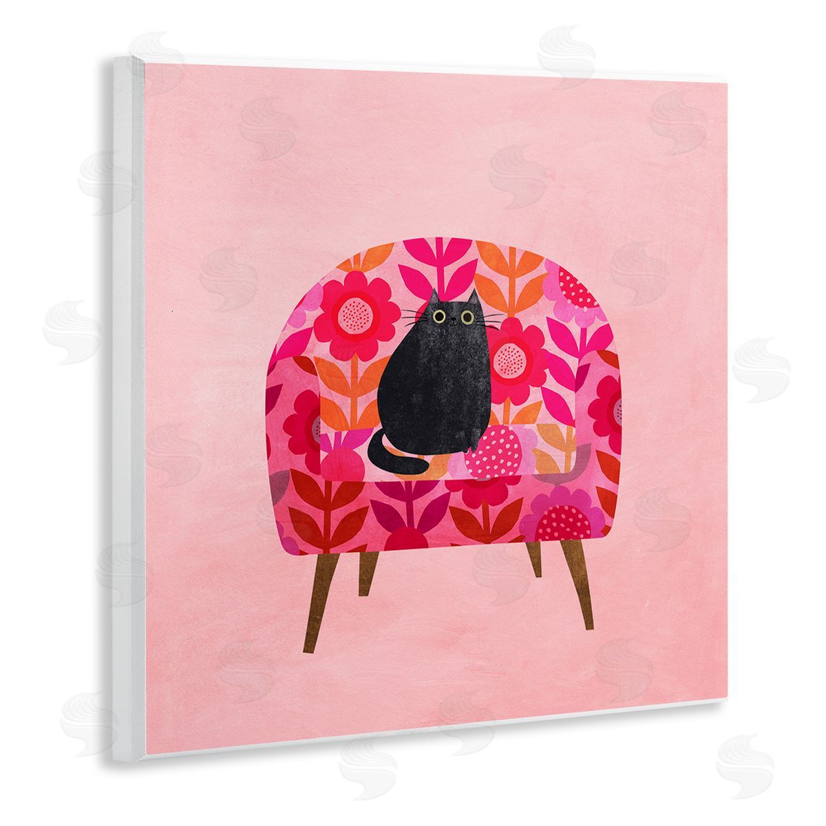 Planet Cat by Angie Rozelaar Cat on Retro Floral Chair Canvas Wall Art Print
