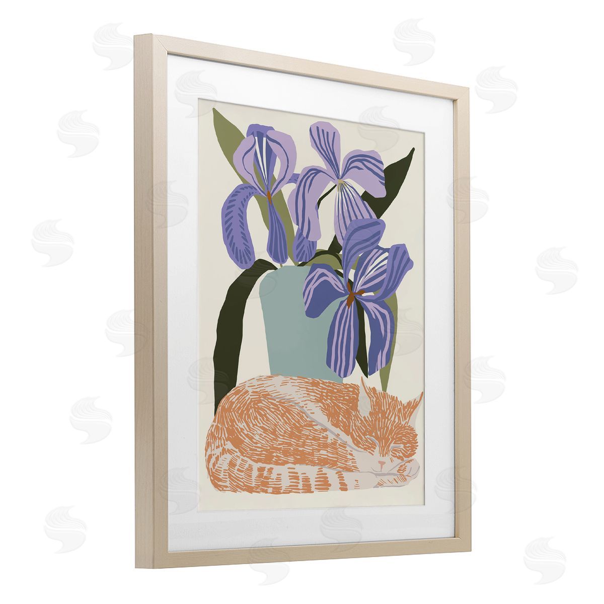 Hannah Beisang Modern Cat & Iris Plant Canvas Wall Art Print