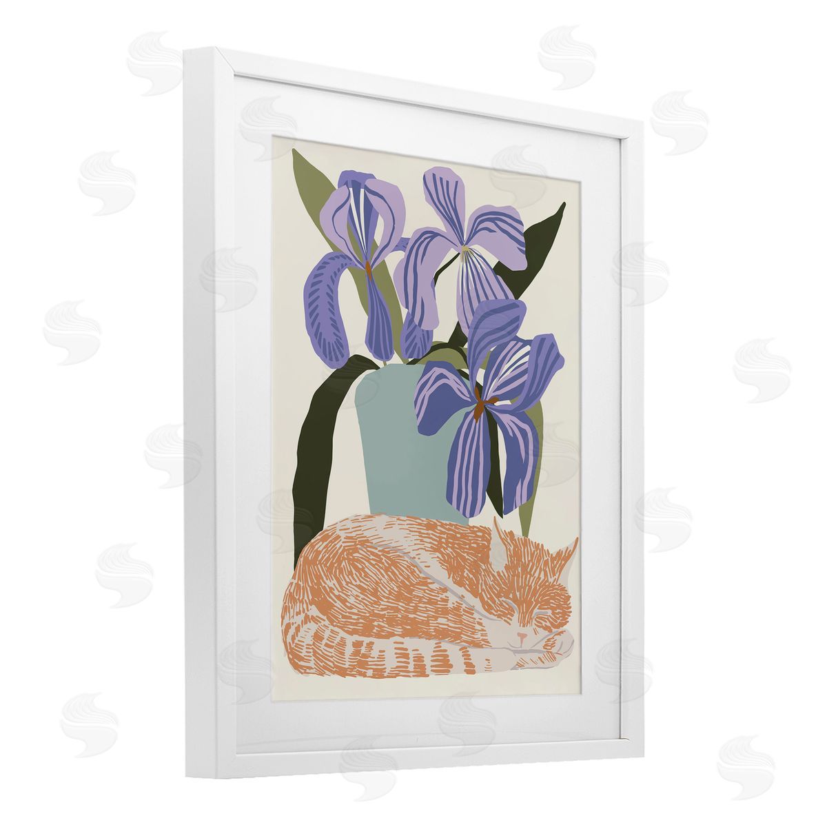 Hannah Beisang Modern Cat & Iris Plant Canvas Wall Art Print