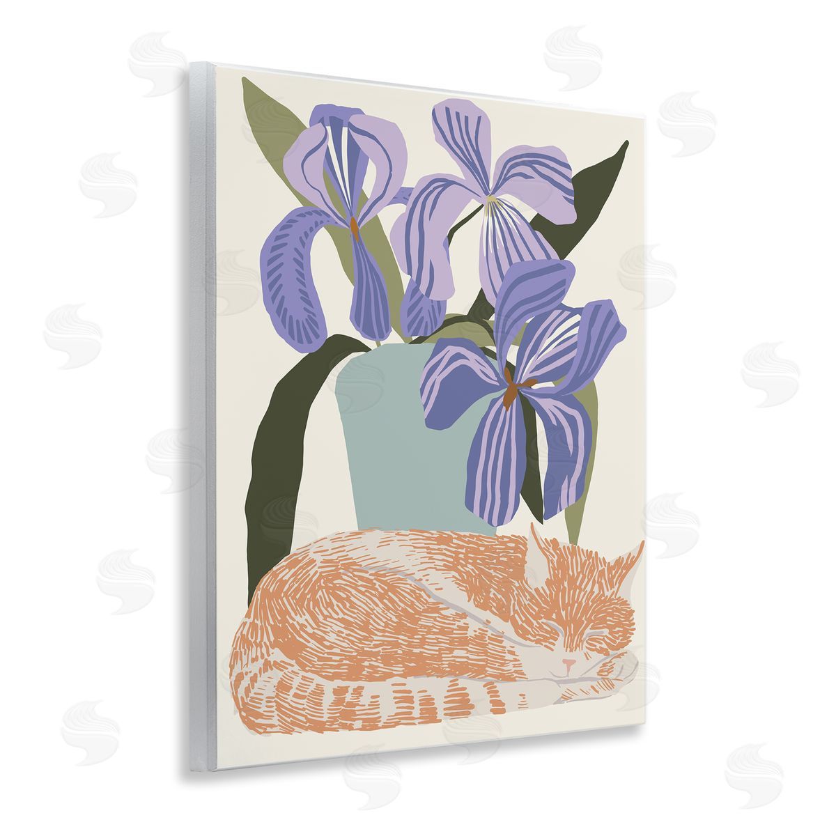 Hannah Beisang Modern Cat & Iris Plant Canvas Wall Art Print