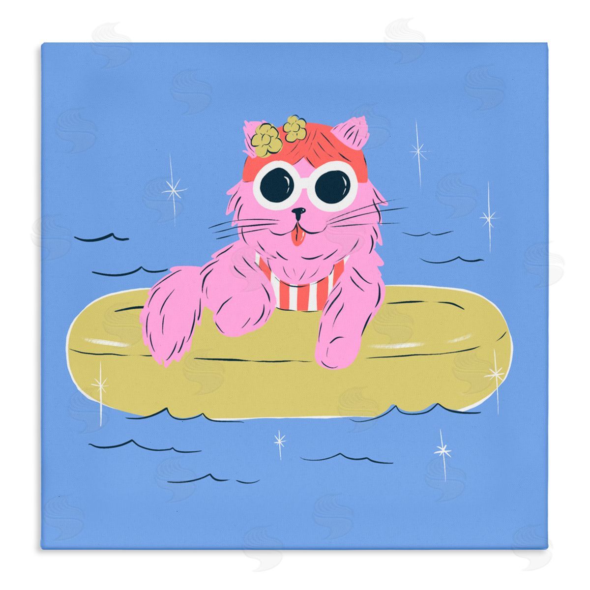 Krissy Mast Summer Pool Float Cat Canvas Wall Art Print