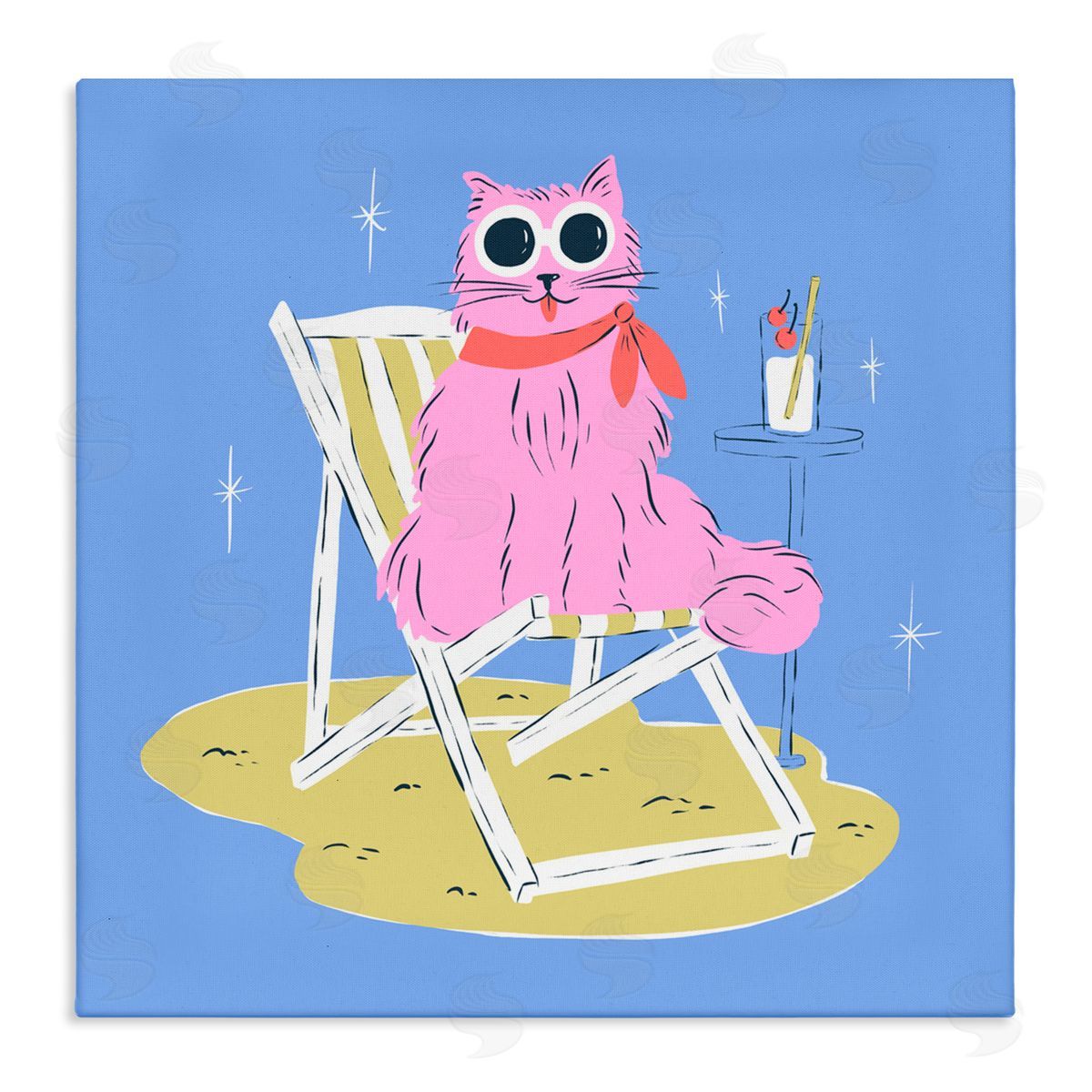 Krissy Mast Summer Beach Chair Cat Canvas Wall Art Print