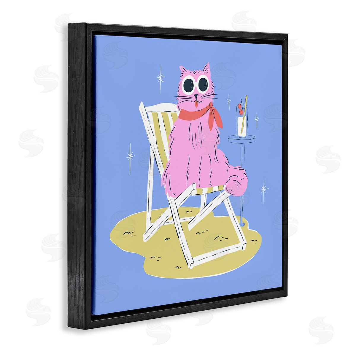 Krissy Mast Summer Beach Chair Cat Canvas Wall Art Print