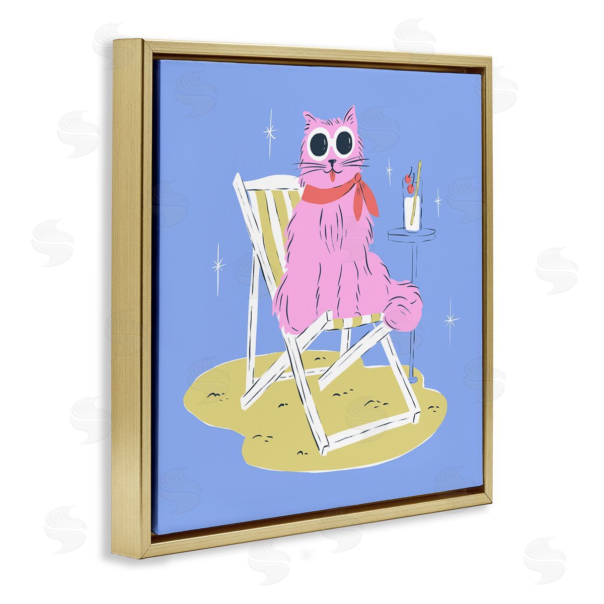 Krissy Mast Summer Beach Chair Cat Canvas Wall Art Print