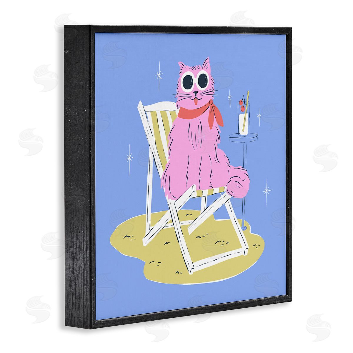 Krissy Mast Summer Beach Chair Cat Canvas Wall Art Print
