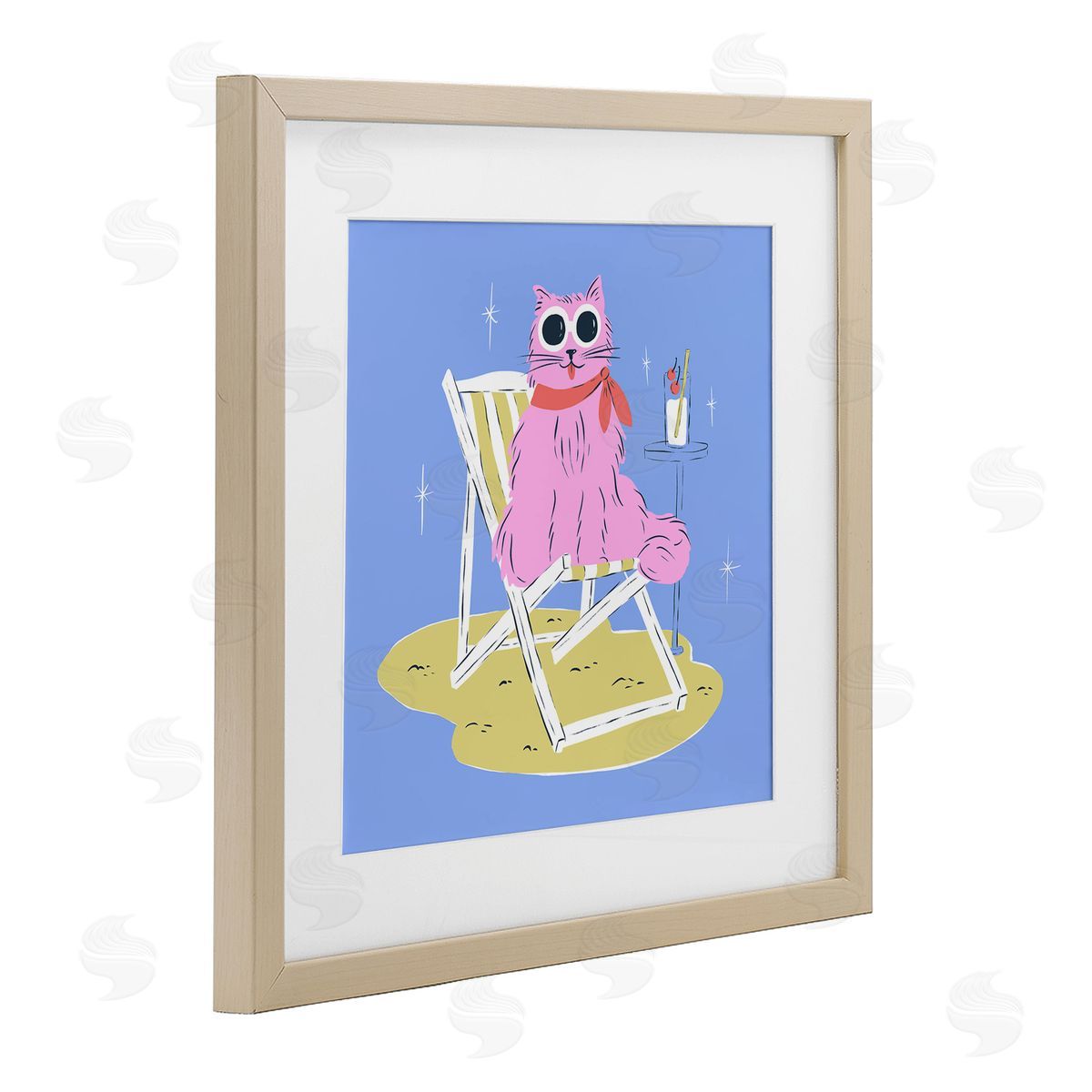 Krissy Mast Summer Beach Chair Cat Canvas Wall Art Print