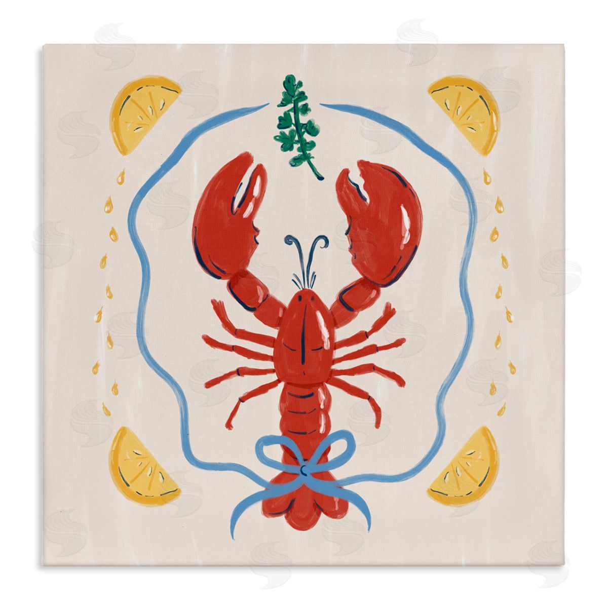 Krissy Mast Lobster & Ribbon Illustration Canvas Wall Art Print