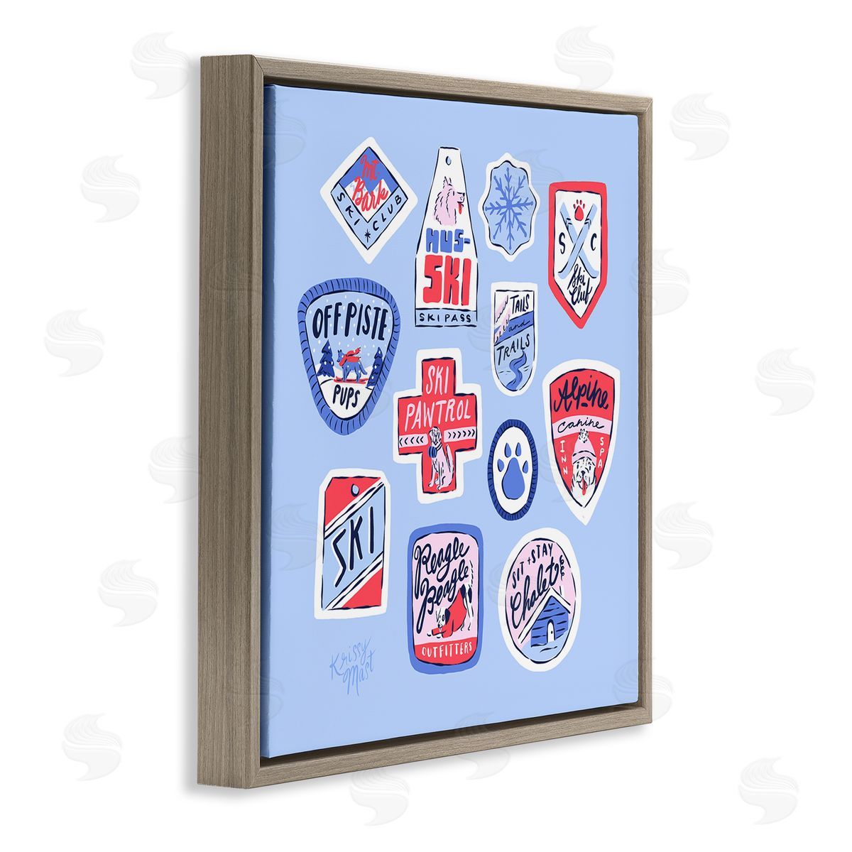 Krissy Mast Dog Ski Tickets Placement Canvas Wall Art Print