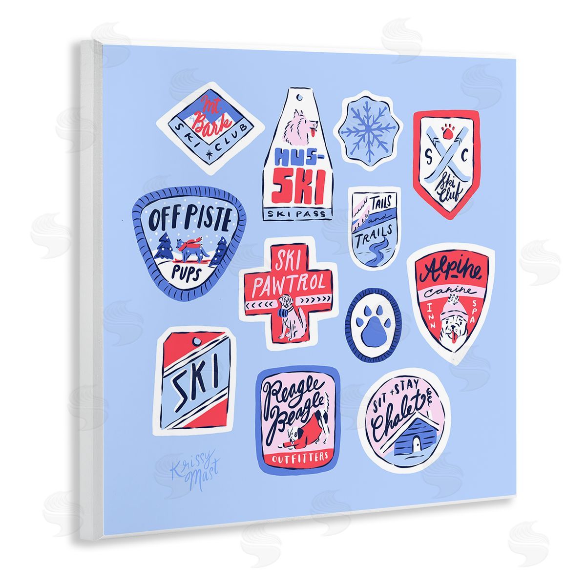 Krissy Mast Dog Ski Tickets Placement Canvas Wall Art Print
