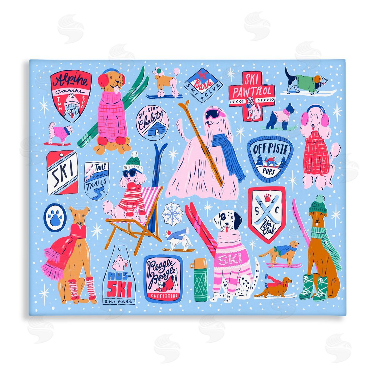 Krissy Mast Ski Dogs Composition Canvas Wall Art Print