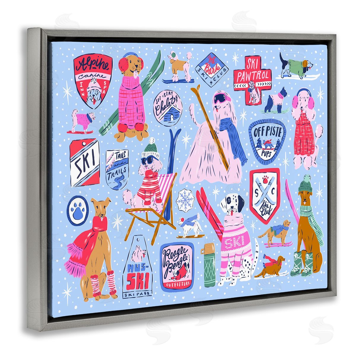 Krissy Mast Ski Dogs Composition Canvas Wall Art Print