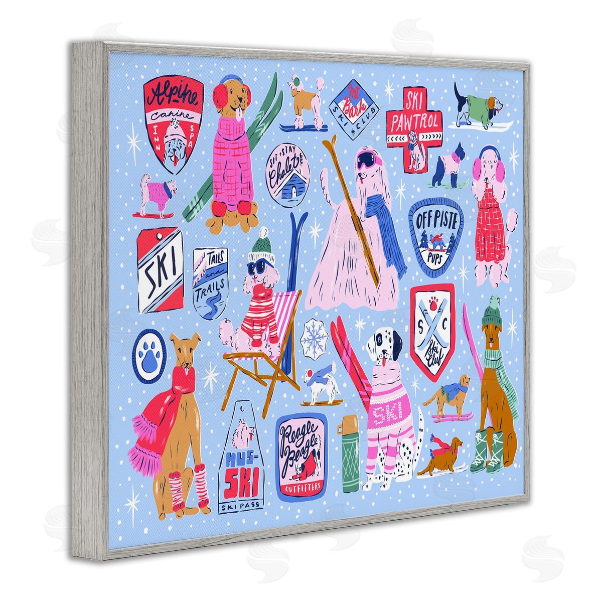 Krissy Mast Ski Dogs Composition Canvas Wall Art Print