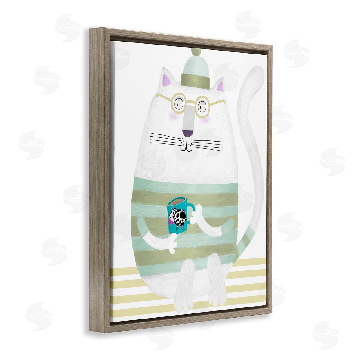 Carla Daly Cat with Cow Mug Canvas Wall Art Print