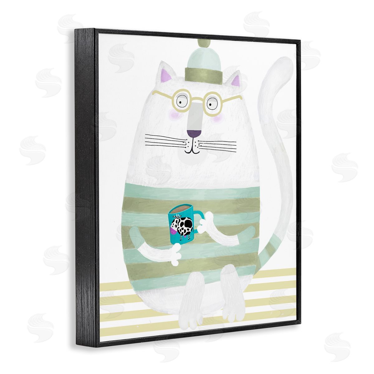 Carla Daly Cat with Cow Mug Canvas Wall Art Print