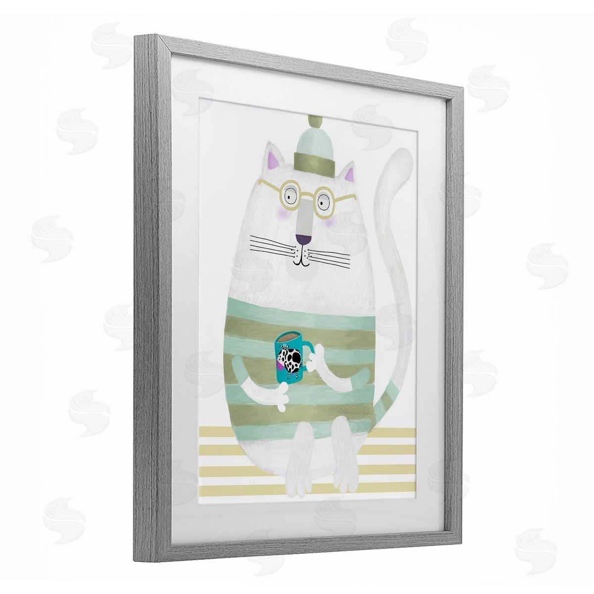 Carla Daly Cat with Cow Mug Canvas Wall Art Print