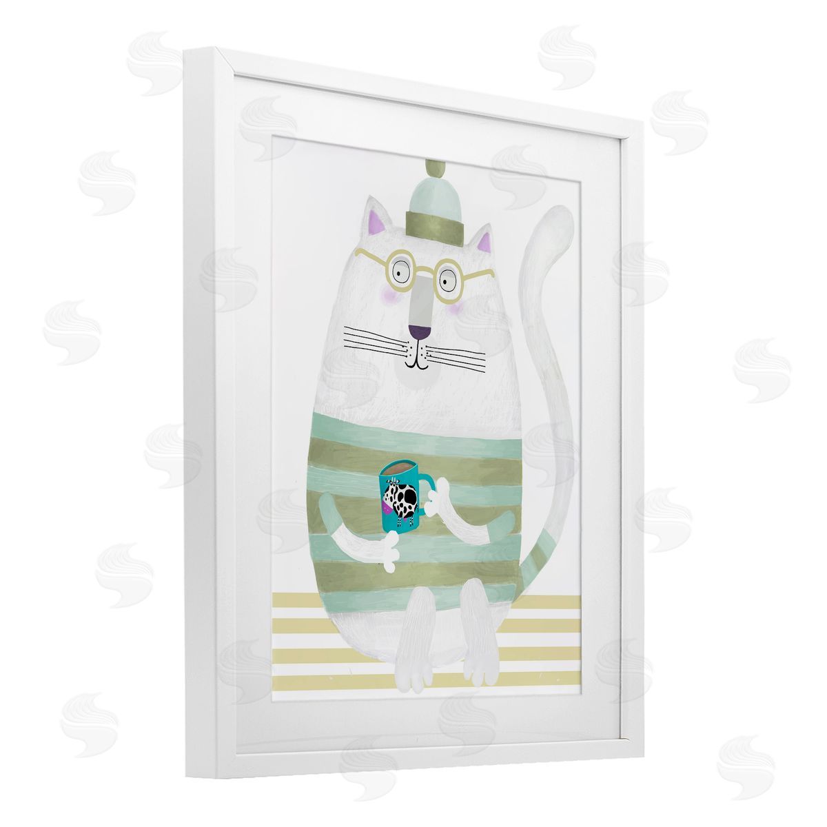 Carla Daly Cat with Cow Mug Canvas Wall Art Print