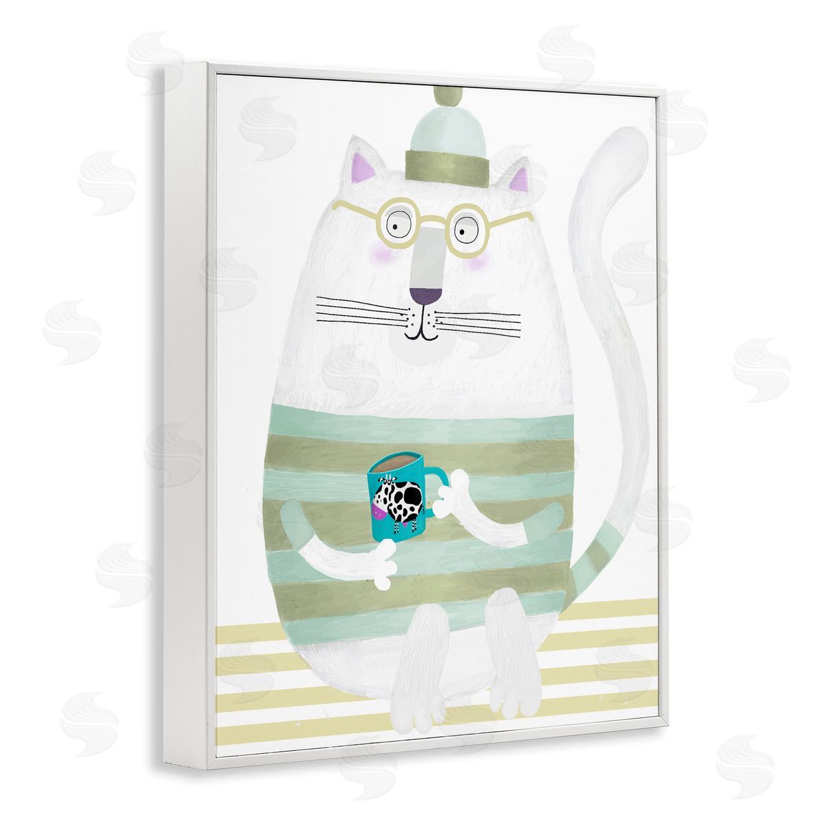 Carla Daly Cat with Cow Mug Canvas Wall Art Print