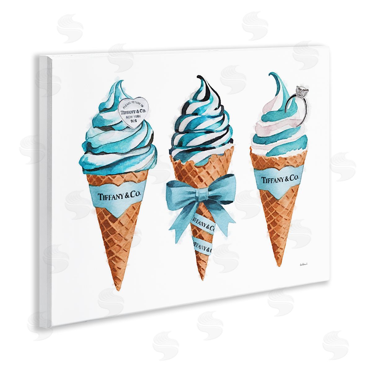 Amanda Greenwood Blue Glam Ice Cream Cones Canvas Wall Art Print