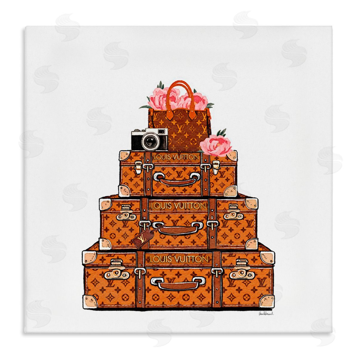 Amanda Greenwood Suitcases with Flowers & Camera Canvas Wall Art Print