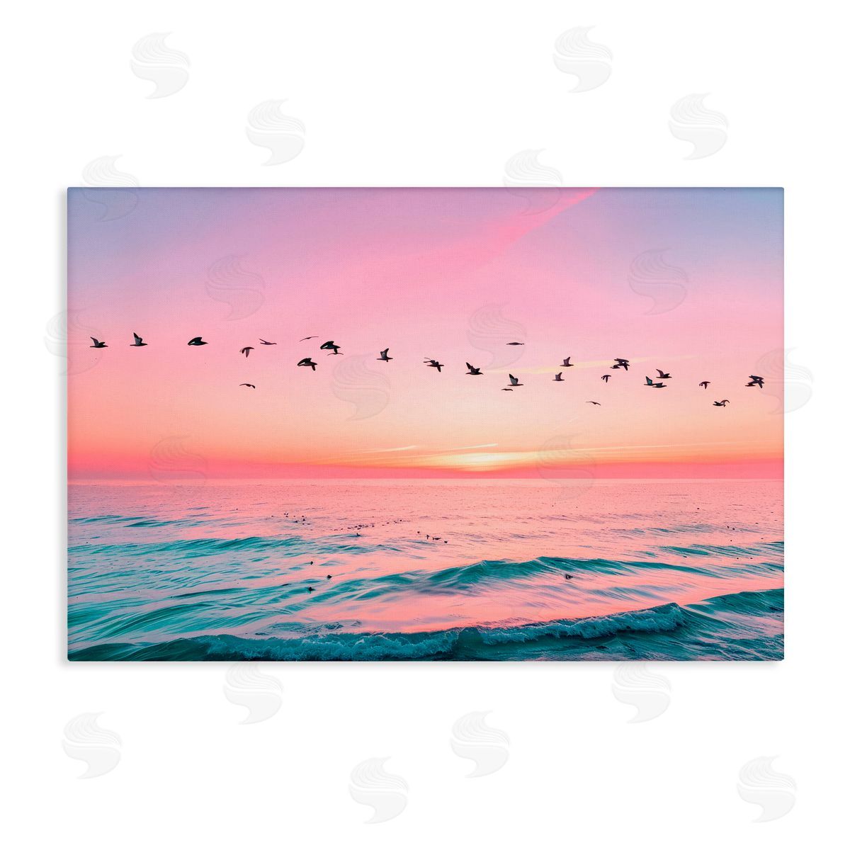 Pink Sherbet Photography Flight Over Pastel Ocean Canvas Wall Art Print