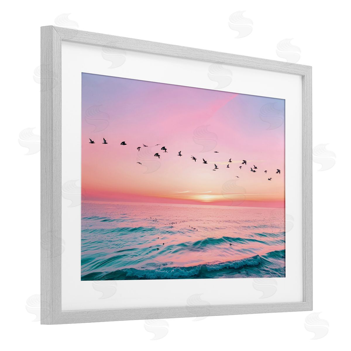 Pink Sherbet Photography Flight Over Pastel Ocean Canvas Wall Art Print