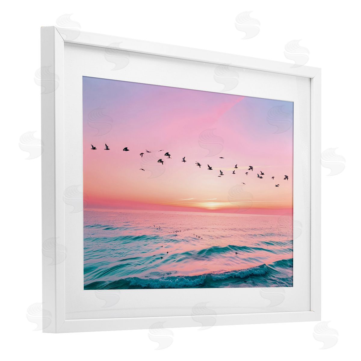 Pink Sherbet Photography Flight Over Pastel Ocean Canvas Wall Art Print