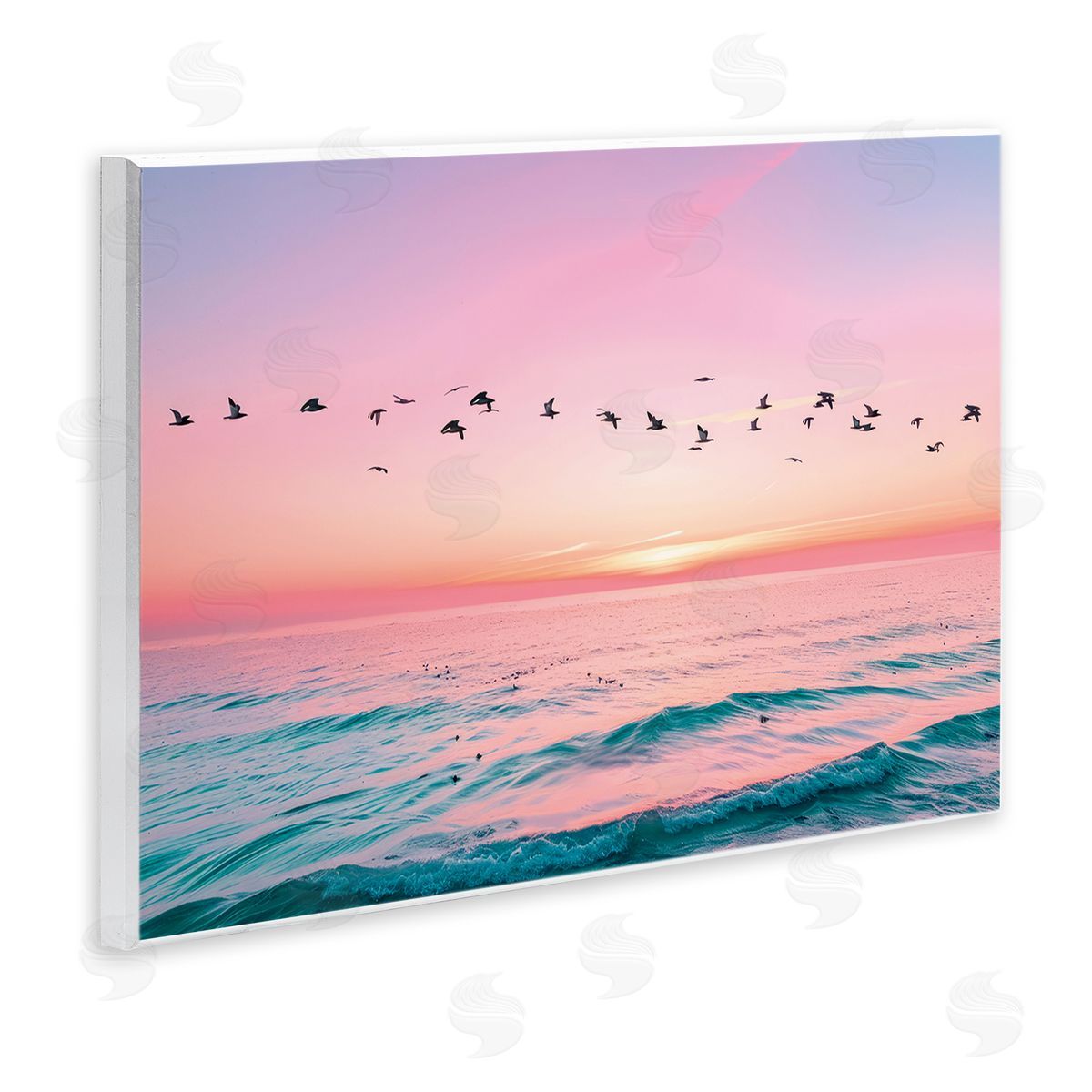 Pink Sherbet Photography Flight Over Pastel Ocean Canvas Wall Art Print