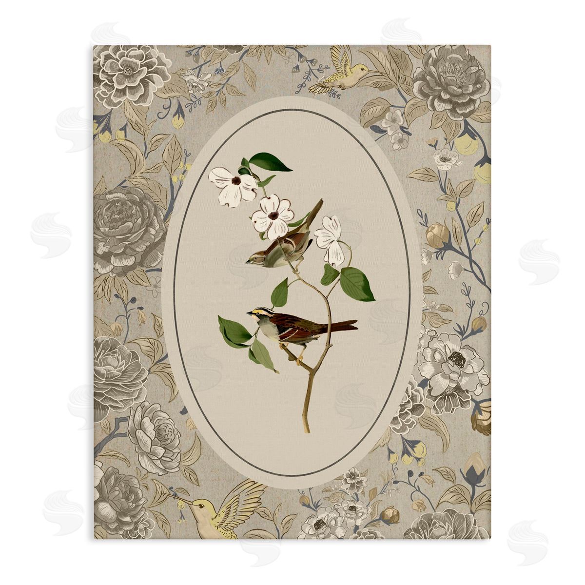 Radhika Modi Bird & Toile in Neutrals Canvas Wall Art Print