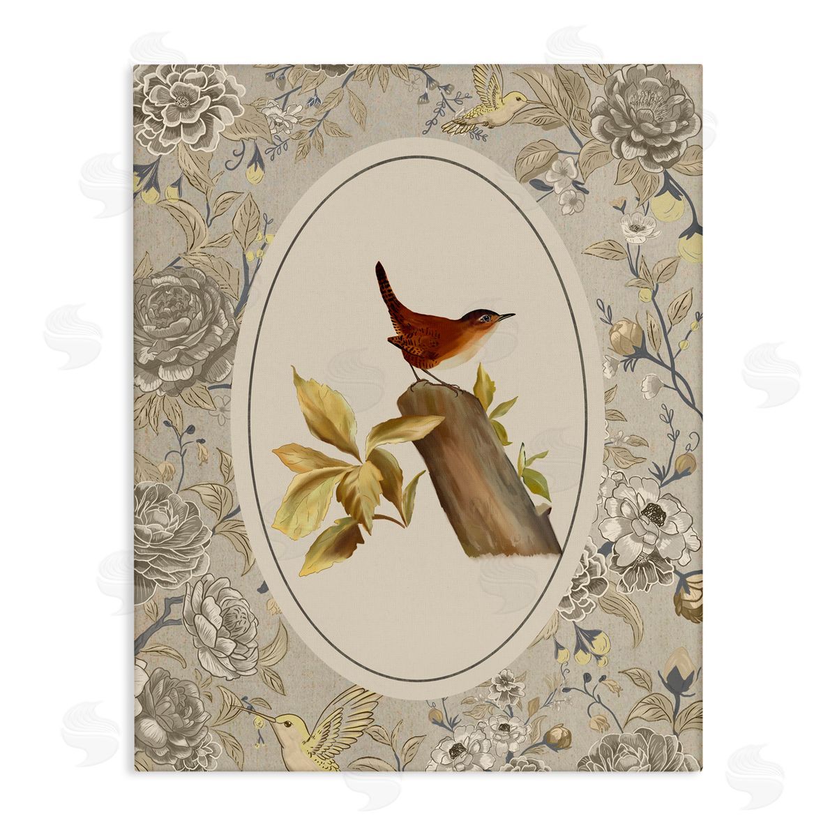 Radhika Modi Perched Bird & Toile Canvas Wall Art Print