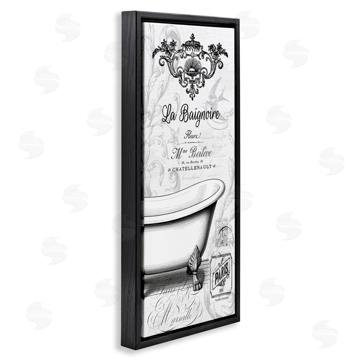 Lettered and Lined Ornate French Bathtub Canvas Wall Art Print