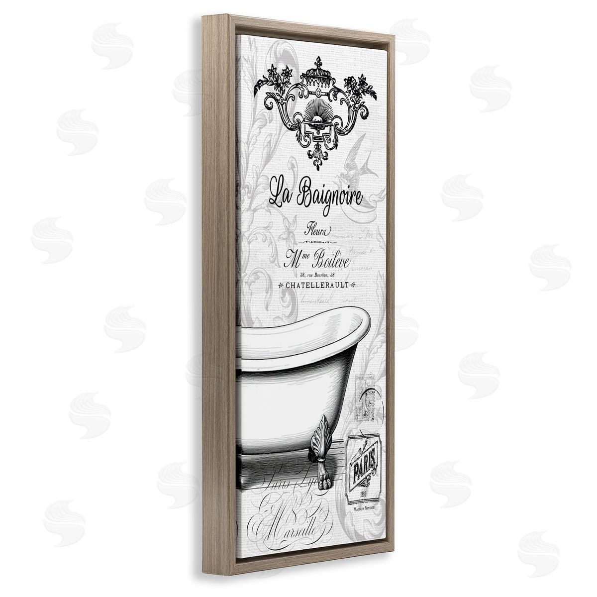 Lettered and Lined Ornate French Bathtub Canvas Wall Art Print